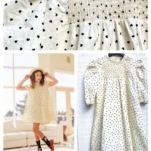 POSIE & Pistachio Hi end boutique HEART PRINT SMOCKED DRESS Cream Black Sz 10